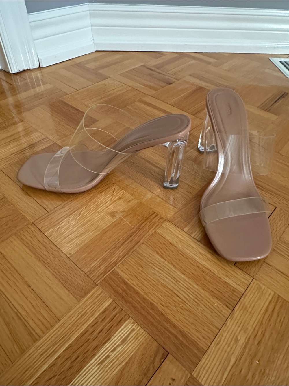 Zara Nude Clear Strap Heeled Sandals